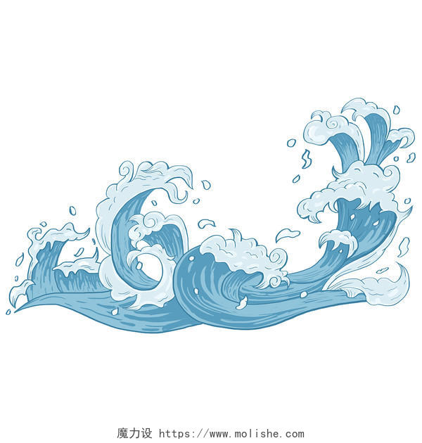 海浪元素蓝色大海浪花水花波浪水纹世界海洋日